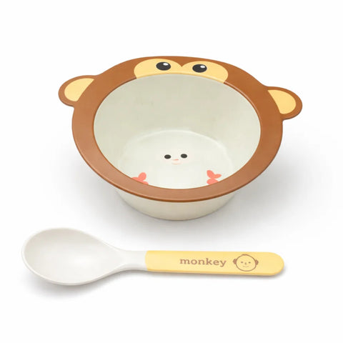 2 Pieces - Bamboo Fiber - Feeding Set - Brown - Monkey