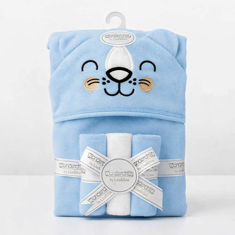 6 Pieces - Wonderchild - Bath Towel Gift Set - Blue - Bear