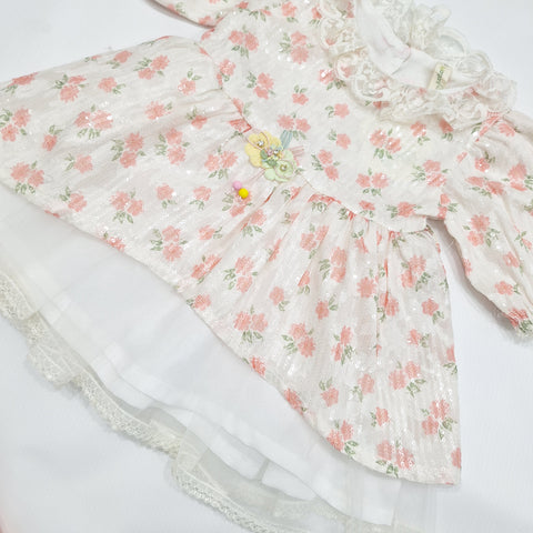 Net Frock - Flowers - Pink