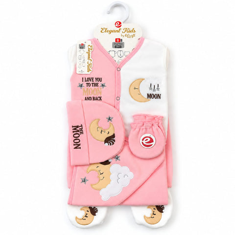 Newborn 8 Piece Fleece Starter Set Moon Light Pink | Soft Winter Baby Clothing Set | 0+ Months