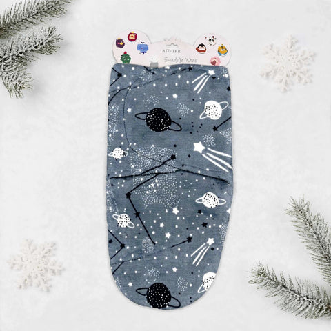Imported Plush Fleece Newborn Adjustable Swaddle Wrap – Grey Planets | Soft Infant Baby Wrap 19×13 Inches