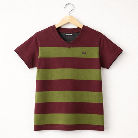 TH - Short Sleeve - V Neck - T-Shirt - Maroon & Green