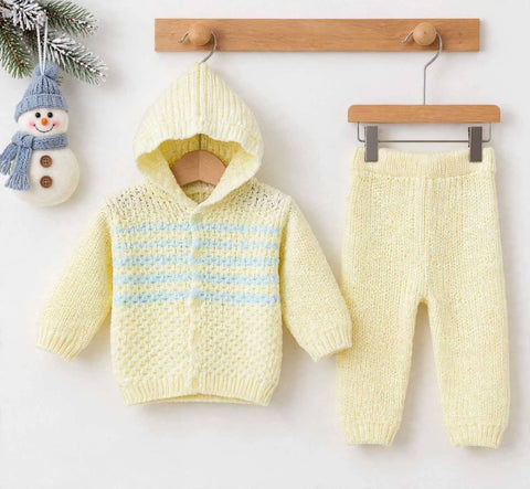 2 Pieces - Hooded Suit Set - Wool