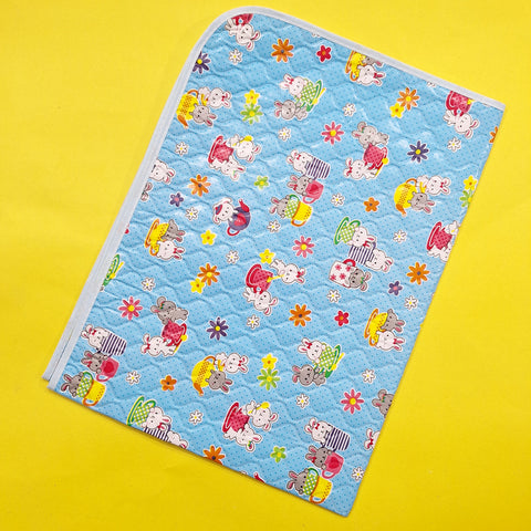 Diaper Changing Sheet - Large - Blue - Cat & Flowers