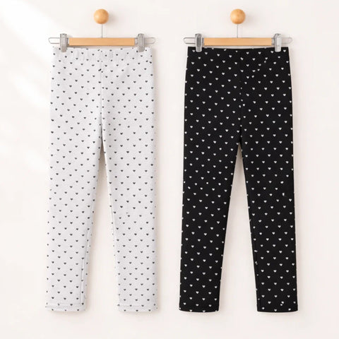 Pack of 2 - Printed - Trouser Tights - Black & Grey - Hearts
