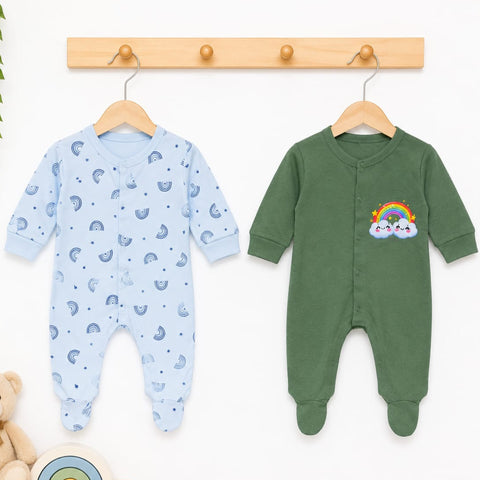 Close Feet Rompers - Pack of 2 - Blue & Green - Rainbow - TBS
