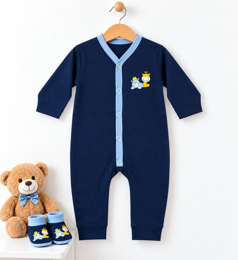 Cotton Jersey Baby Romper –  Navy Giraffe | Soft & Comfortable | 0–24 Months