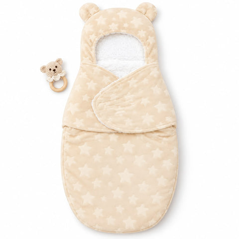 Newborn Welcome Bundle - Fleece Welcome Starter Set & Velvet Fur Swaddling Blanket Brown