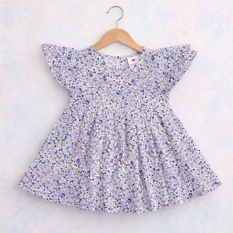PR - Printed Frock - Light Purple - Blue Leaves