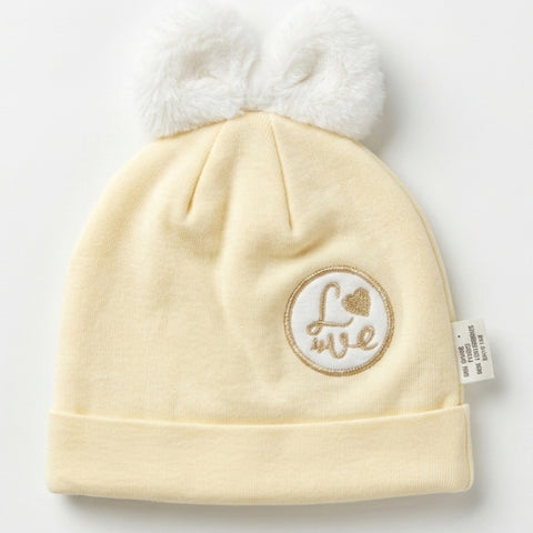 Imported Soft Winter Cap - Love Yellow–  (0–3 Months)