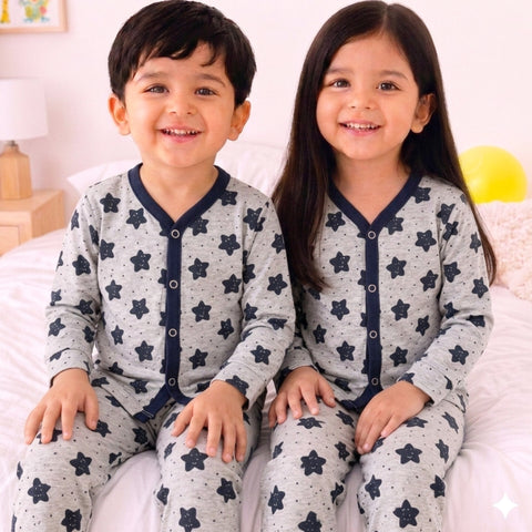 TBS - Cotton Jersey - Night Suit - Light Grey - Smiley Star - 26