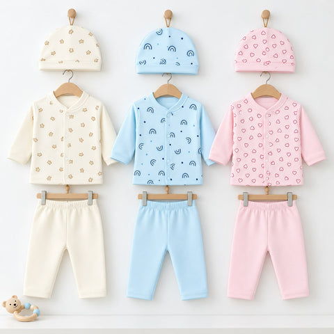 Newborn Welcome Bundle - 9 Pieces Newborn Fleece Clothing Set Mix BPY & Peach Wrapping Sheet