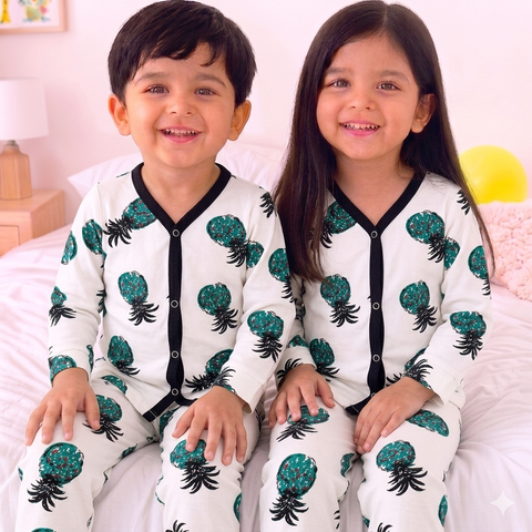 Cotton Jersey Night Suit - Black - Pineapple - 26 - TBS