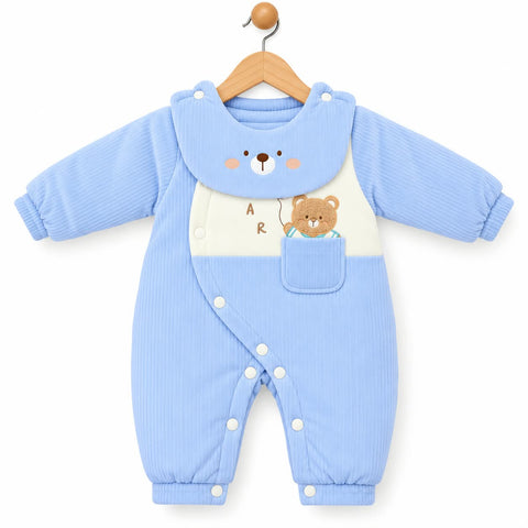 Plush Baby Winter Romper - Blue Bear | 3-9 Months