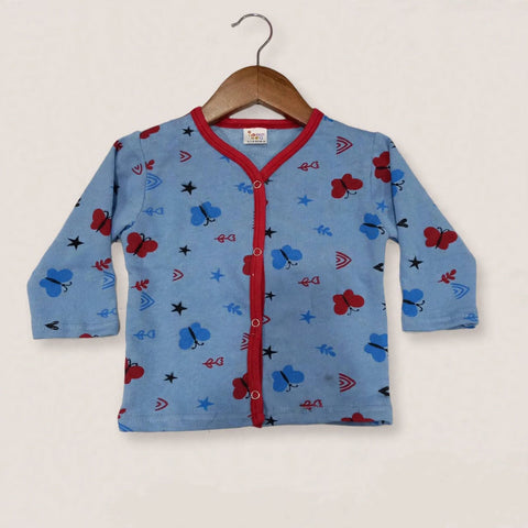 Terry Baby Shirt – Blue Butterfly | Winter Full Sleeves Shirt 3 Months–6 Years