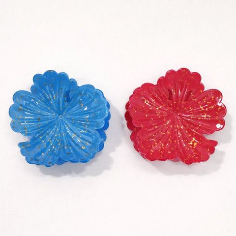 Pack of 2 - Hibiscus - Blue & Pink - Glittering Flower