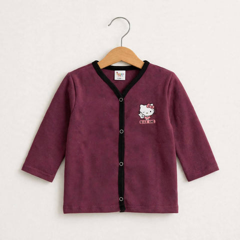 Terry Baby Shirt – Plum Kitty | Winter Full Sleeves Shirt 3 Months–6 Years