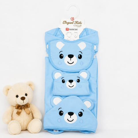 Newborn 7 Piece Fleece Starter Set Bear Blue | Soft Winter Baby Clothing Set | 0+ Months