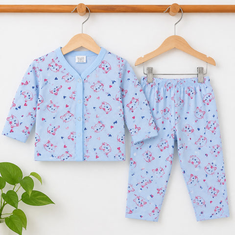 TBS - Cotton Jersey - Night Suit - Light Blue - Meow - 26