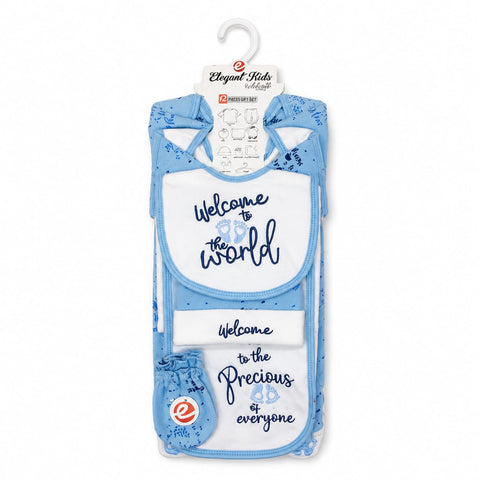 Newborn 12 Piece Fleece Starter Set Welcome – Blue | Soft Winter Baby Clothing Set | 0+ Months
