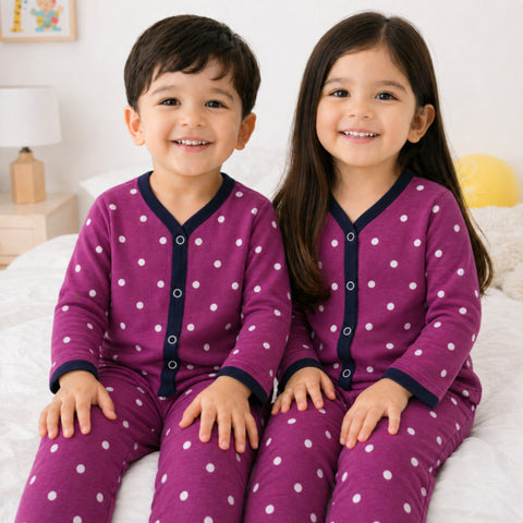 TBS - Cotton Jersey - Night Suit - Purple - Polka - 26