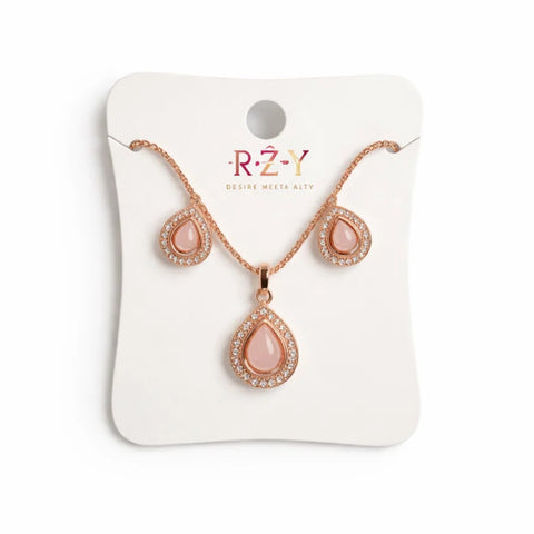 RZY - 2 Pieces - Jewelry Set - Golden - Pink Drop