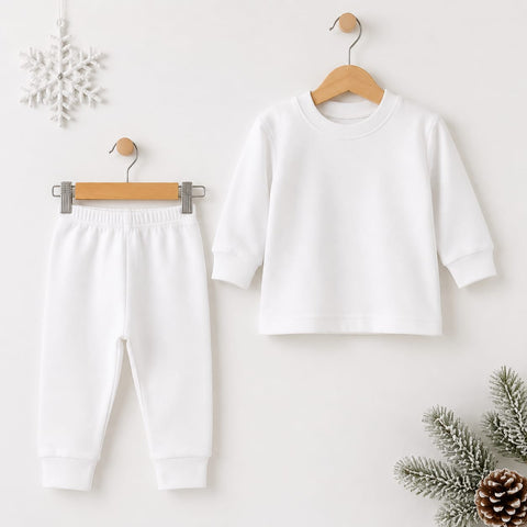 Thermal Round Neck Pajama Warmer Set White for Baby & Kids | Winter Thermal Innerwear