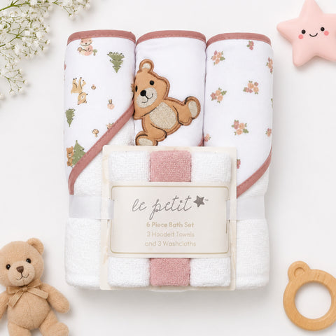 6 Pieces - Le Petit - Bath Towel Gift Set - Tea Pink - Bear