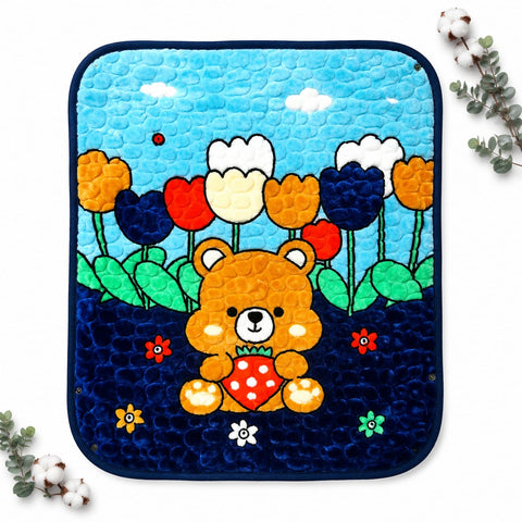 Single Ply Baby Hooded Blanket – Blue Bear | 36 × 32 Inches | Soft & Cozy Baby Blanket
