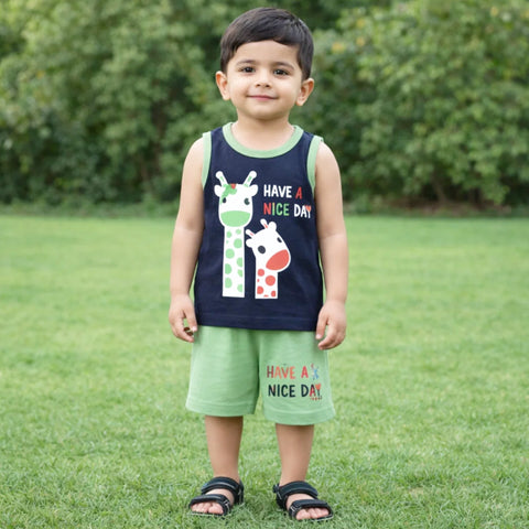 Cotton Jersey - Sando & Short - Black - Giraffe