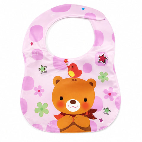 Baby Bib - Pink - Flowers & Bear
