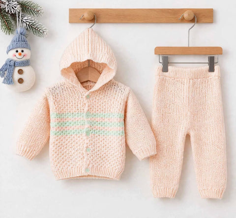 2 Pieces - Hooded Suit Set - Wool