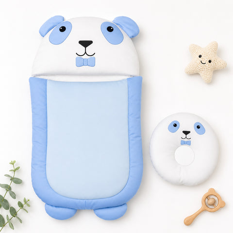 Cotton - Hooded Carry Nest - Blue - Panda - 26