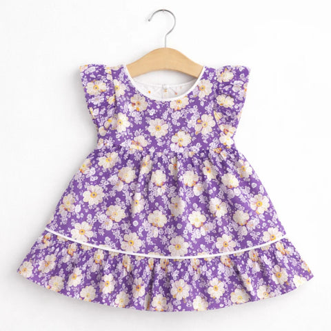 P&P - Short Sleeve - Frock - Purple - Printed Abstract