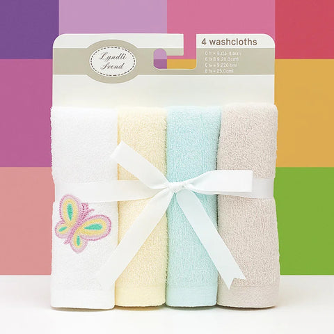 Loveable Friends Pack of 4 Face Towels – Butterfly | Soft Cotton Terry Baby Towels