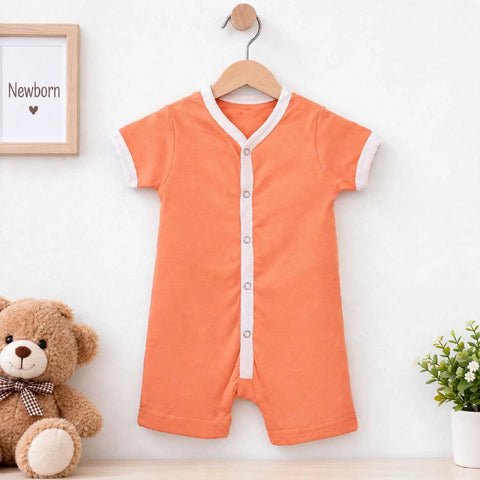 Baby Romper Short Leg – Orange Plain | Soft Cotton Baby Romper 0–24 Months