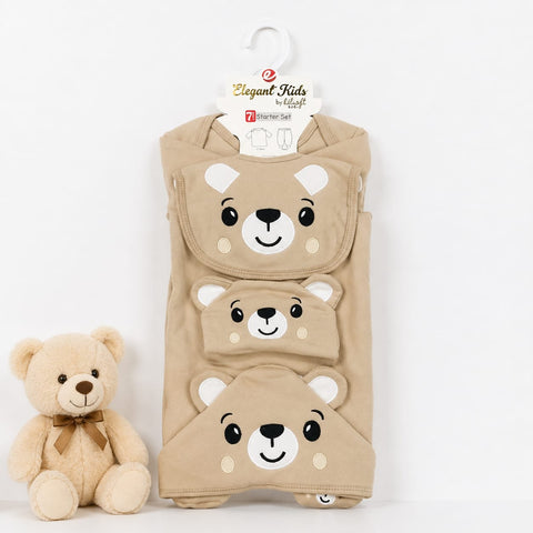 Newborn 7 Piece Fleece Starter Set Bear Brown | Soft Winter Baby Clothing Set | 0+ Months