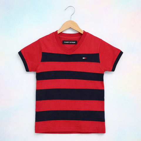 TH - Short Sleeve - V Neck - T-Shirt - Red & Navy