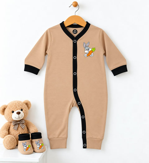 Cotton Jersey Baby Romper – Light Brown Rabbit | Soft & Comfortable | 0–24 Months