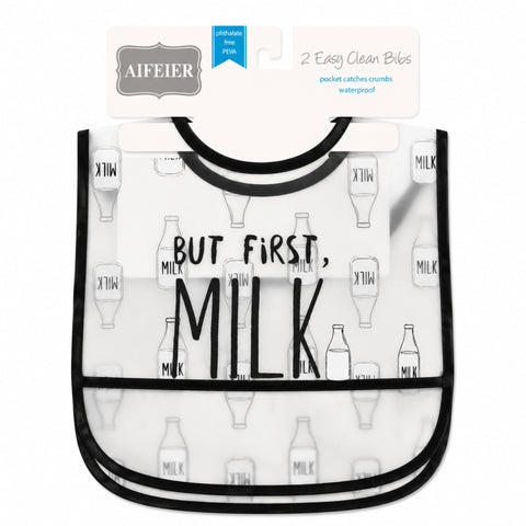 Waterproof Plastic Bibs - Pack of 2 - Milk