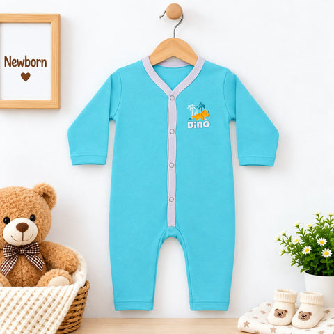 Cotton Jersey Baby Romper –  Sky Blue Dino | Soft & Comfortable | 0–24 Months