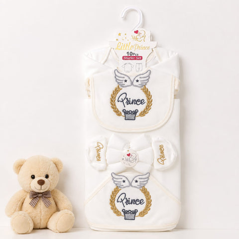 Newborn 10 Piece Fleece Starter Set Prince White | Soft Winter Baby Clothing Set | 0+ Months