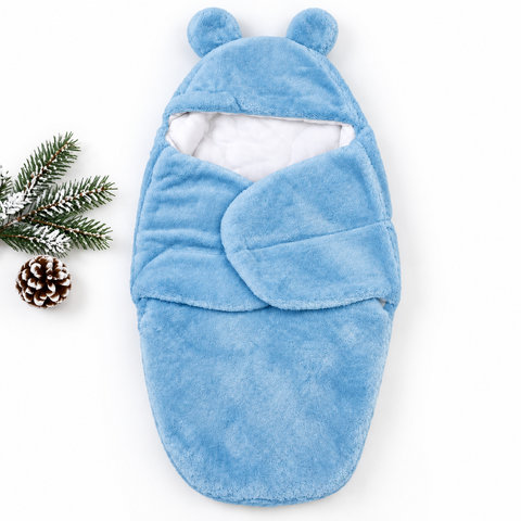 Winter Plush Fur Baby Swaddling Blanket 27×15 Inches - Blue | Newborn Sleeping Bag