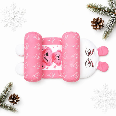 Silk Baby Head Shaping Pillow for Round Head – Tea Pink Hearts | Newborn Flat Head Prevention