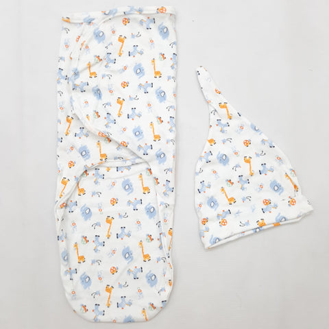 Swaddle with Cap - Zoo